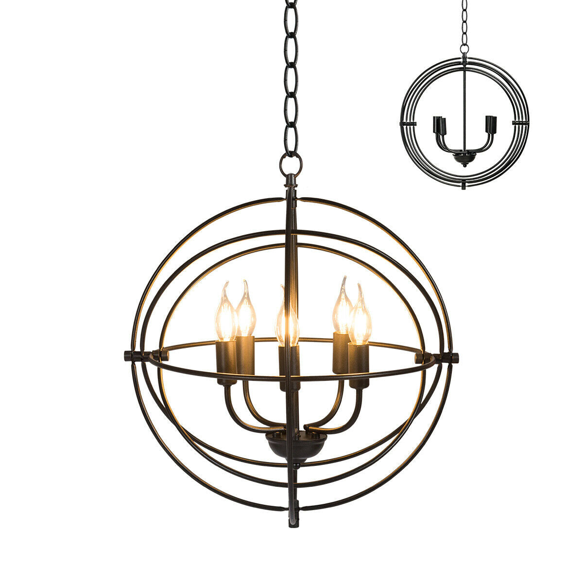 20 Inch 5 Lights Metal Chandelier with Pivoting Interlocking Rings, Black Ceiling Lights at Gallery Canada