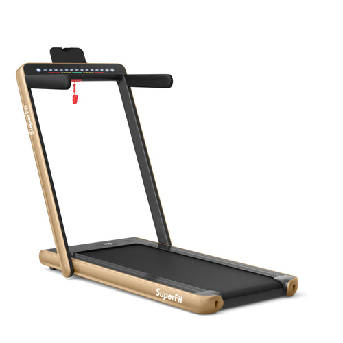 2-in-1 Electric Motorized Health and Fitness Folding Treadmill with Dual Display and Speaker, Yellow
