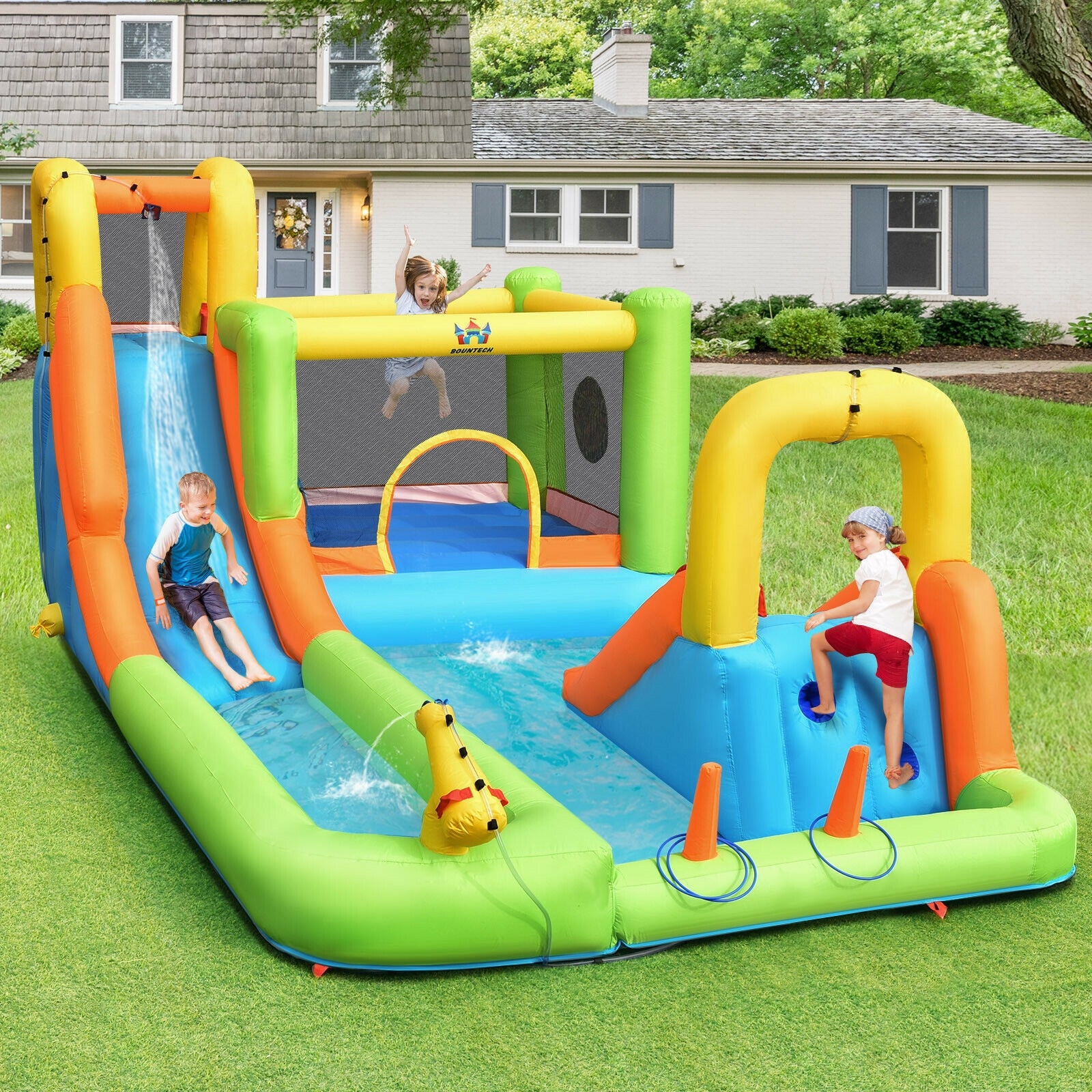 8-in-1 Inflatable Water Slide Bounce House with Splash Pool and 735W Blower Bounce House at Gallery Canada