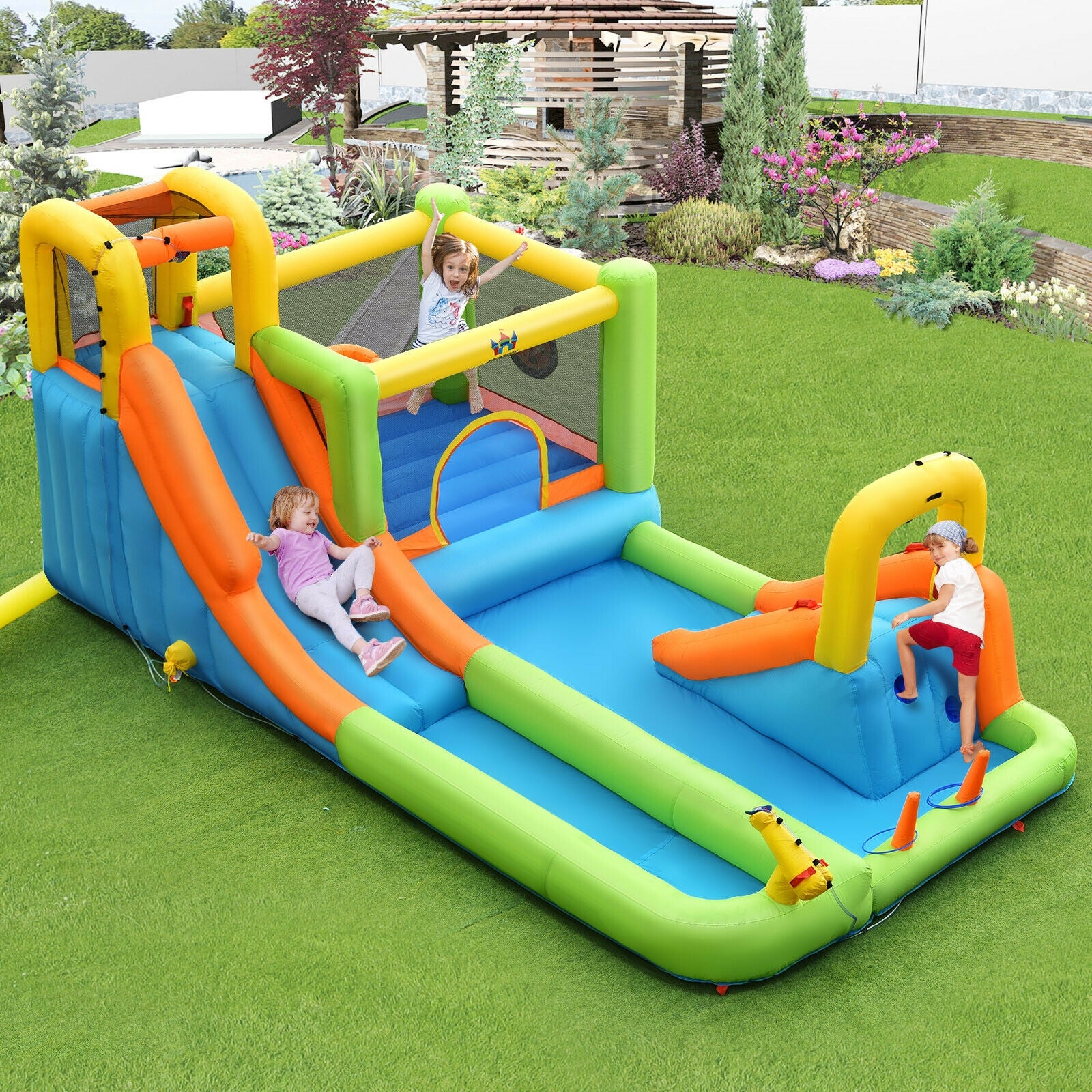 8-in-1 Inflatable Water Slide Bounce House with Splash Pool and 735W Blower Bounce House at Gallery Canada