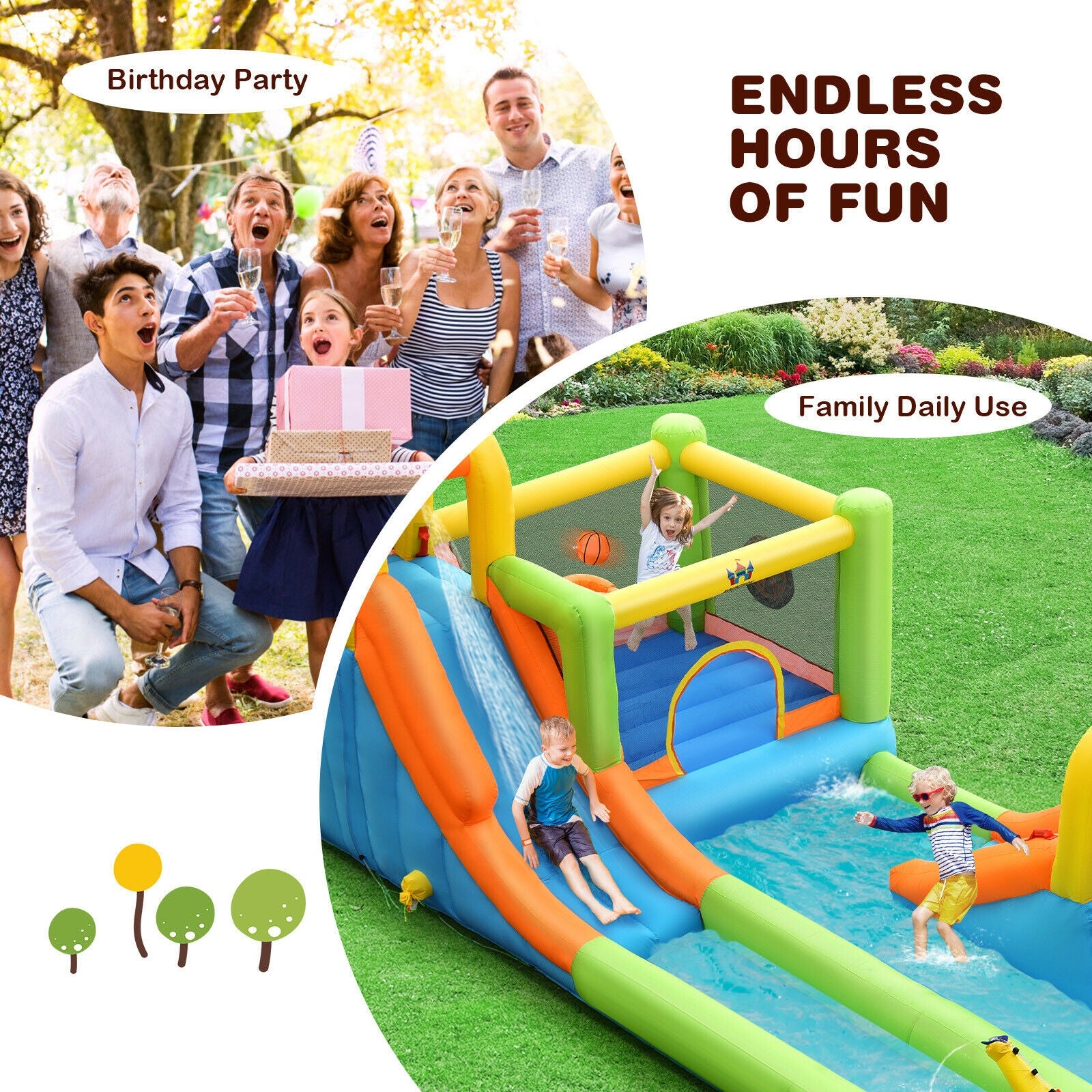 8-in-1 Inflatable Water Slide Bounce House with Splash Pool and 735W Blower Bounce House at Gallery Canada