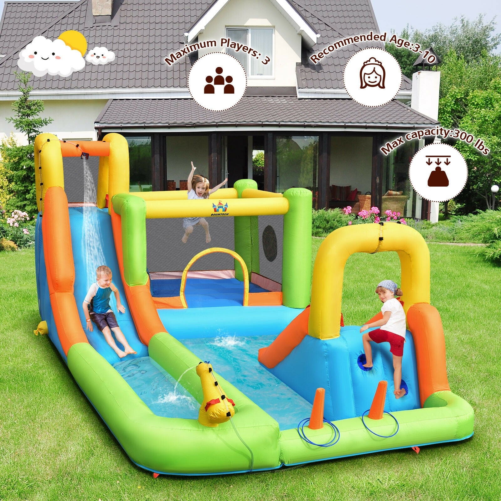 8-in-1 Inflatable Water Slide Bounce House with Splash Pool and 735W Blower Bounce House at Gallery Canada