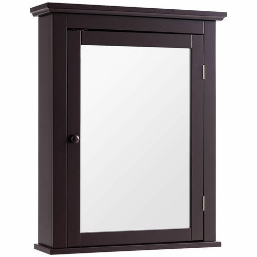 Bathroom Wall Mounted Storage Mirror Medicine Cabinet, Brown
