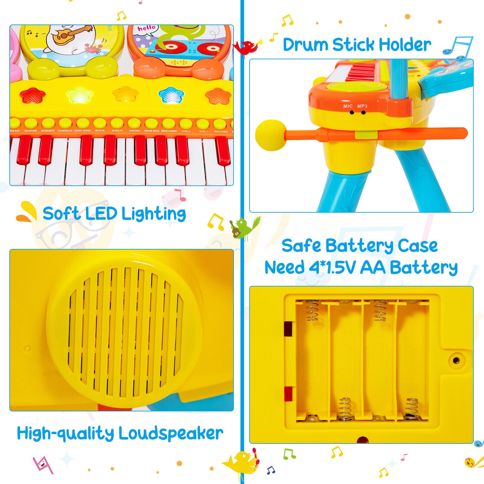 24-Key Piano Keyboard DJ Drum Combination with Microphone and MP3, Blue Musical Toys at Gallery Canada