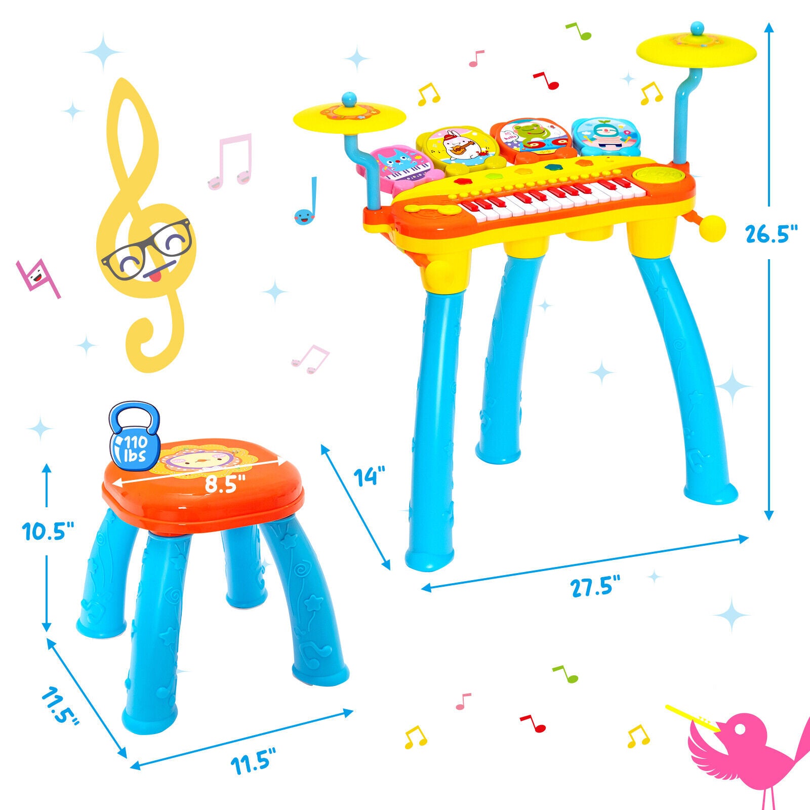 24-Key Piano Keyboard DJ Drum Combination with Microphone and MP3, Blue Musical Toys at Gallery Canada