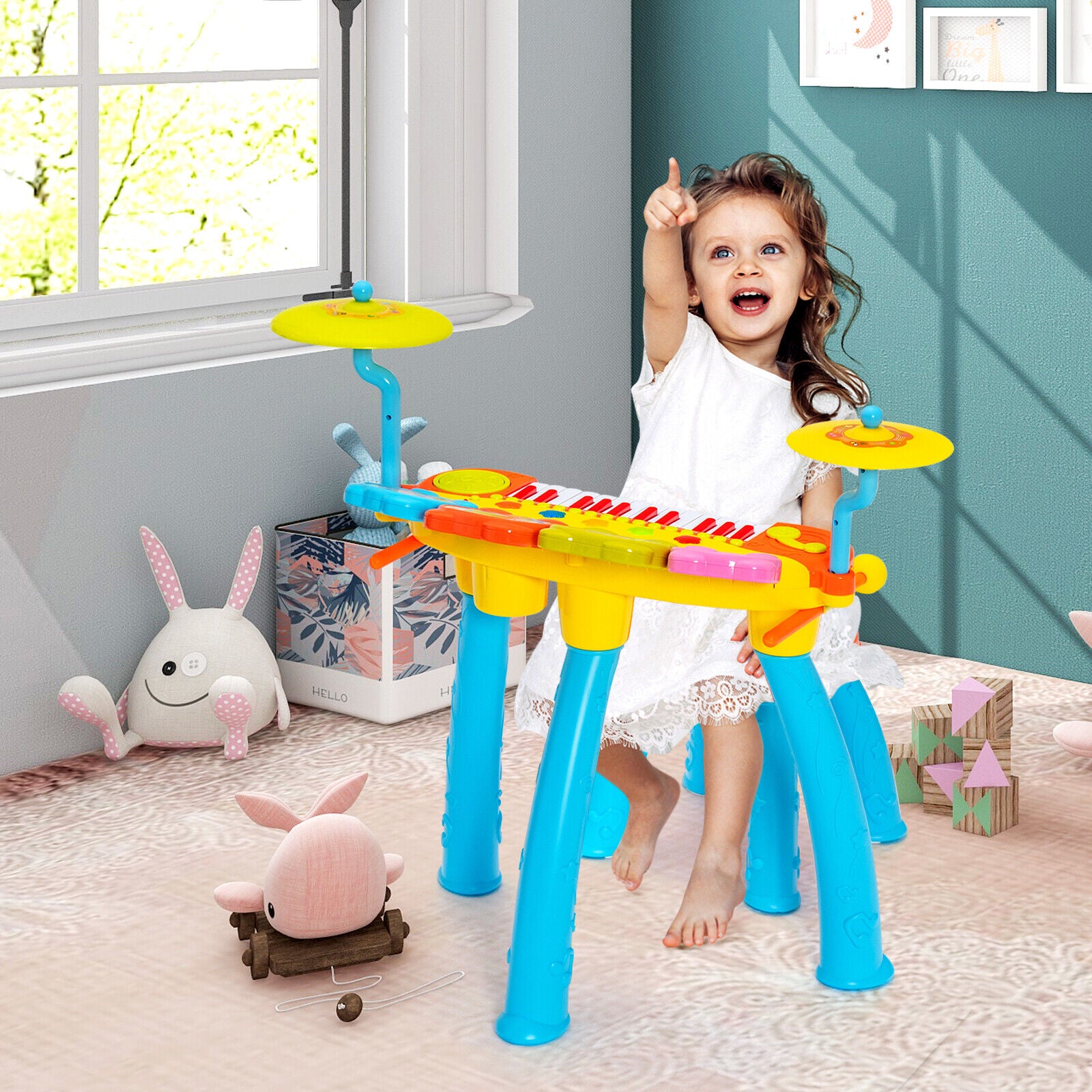 24-Key Piano Keyboard DJ Drum Combination with Microphone and MP3, Blue Musical Toys at Gallery Canada