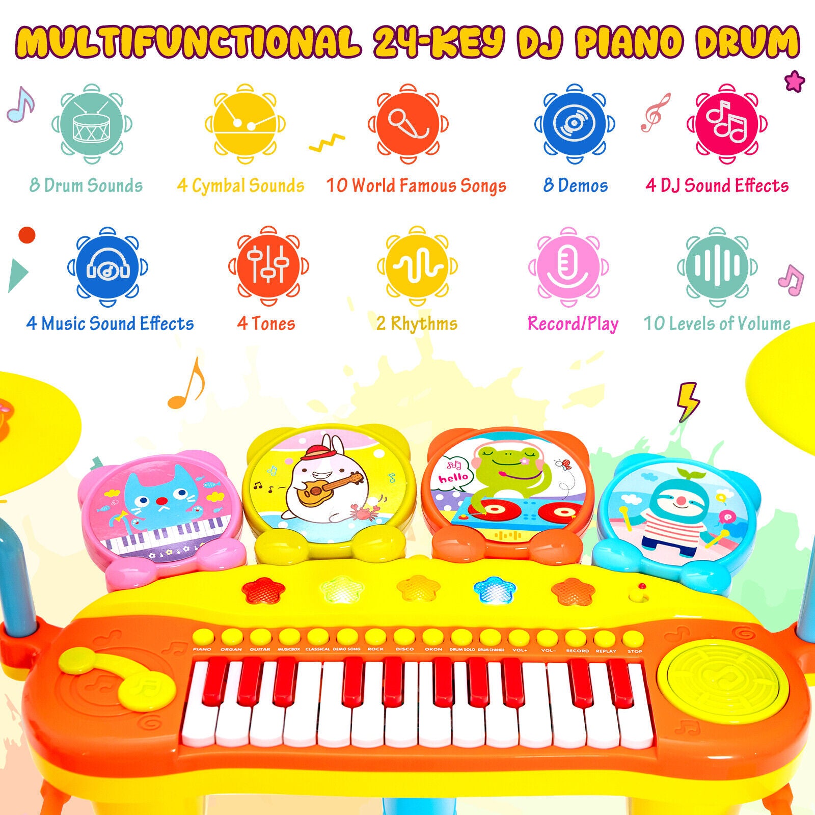24-Key Piano Keyboard DJ Drum Combination with Microphone and MP3, Blue Musical Toys at Gallery Canada