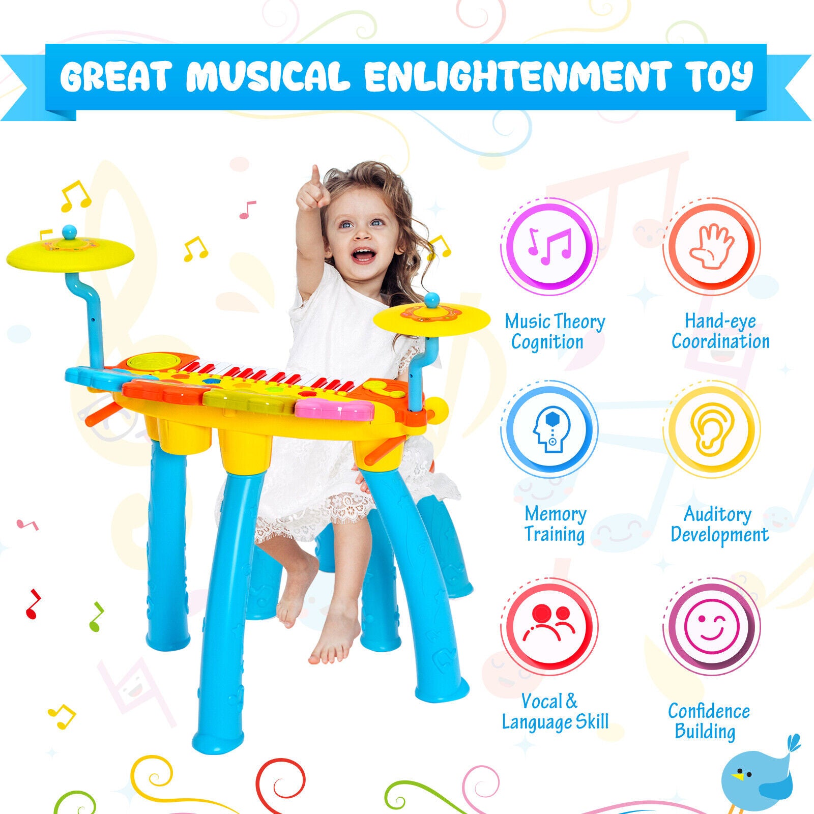 24-Key Piano Keyboard DJ Drum Combination with Microphone and MP3, Blue Musical Toys at Gallery Canada