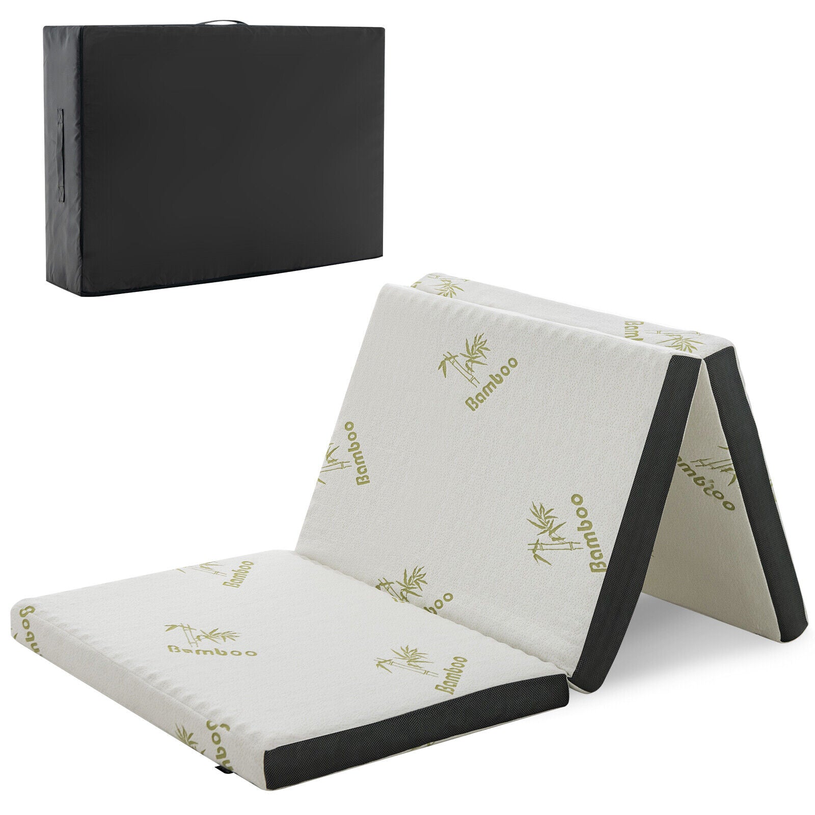 Queen 3 Inch Tri-fold Memory Foam Floor Mattress Topper Portable with Carrying Bag-S, White Mattresses at Gallery Canada