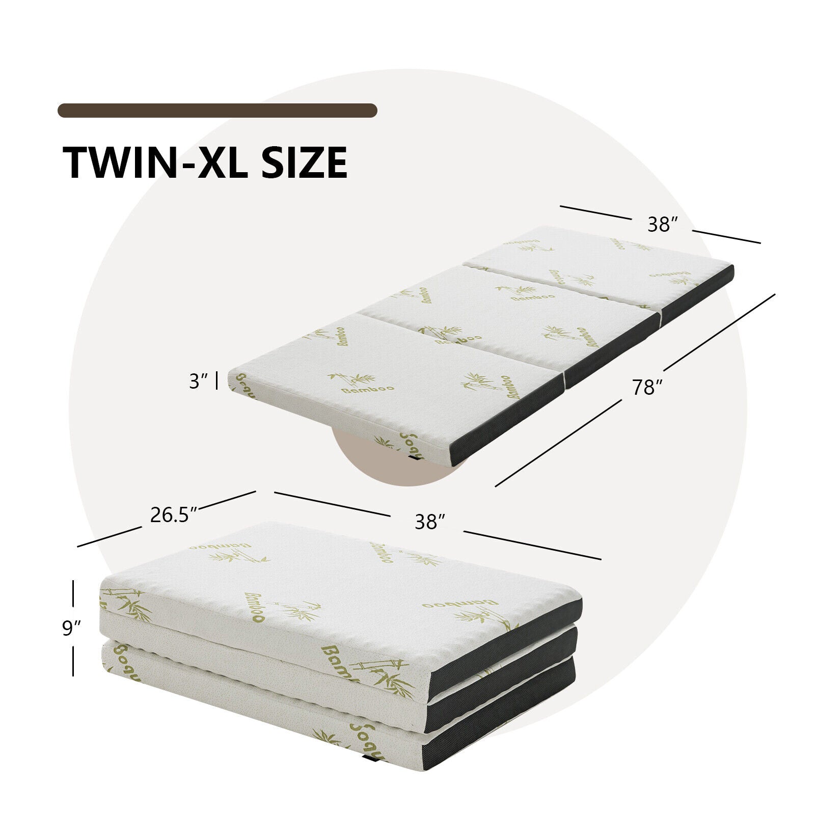 Queen 3 Inch Tri-fold Memory Foam Floor Mattress Topper Portable with Carrying Bag-S, White Mattresses at Gallery Canada