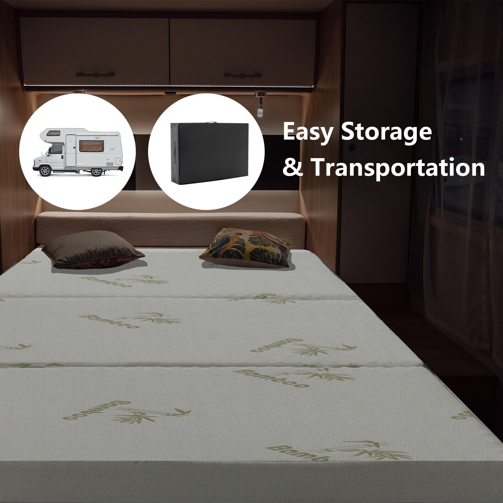 Queen 3 Inch Tri-fold Memory Foam Floor Mattress Topper Portable with Carrying Bag-S, White Mattresses at Gallery Canada