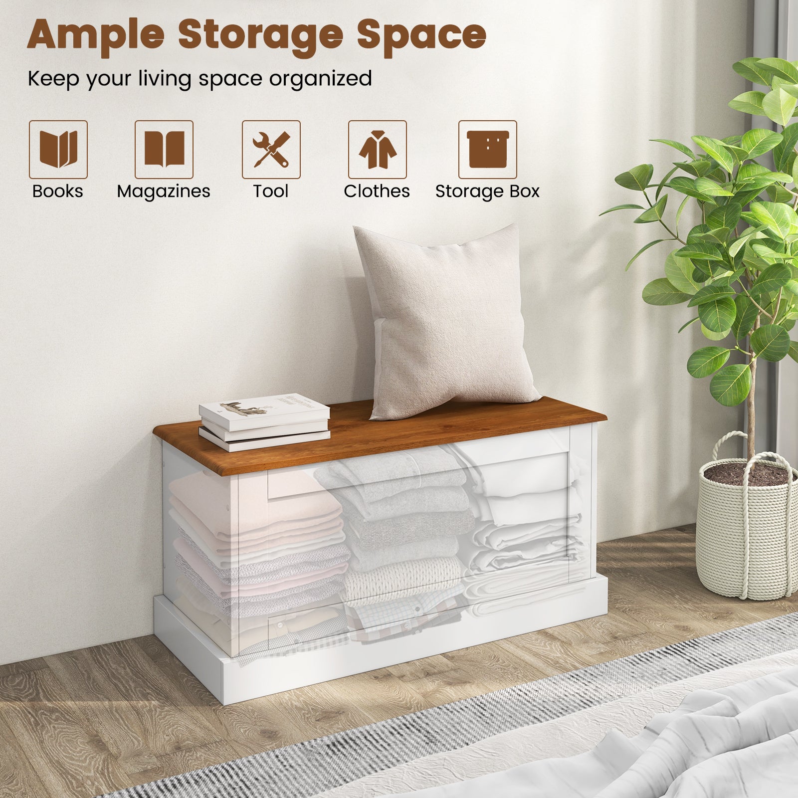 Large Storage Chest with Safety Metal Hinge, White Shoe Racks & Storage Benches at Gallery Canada