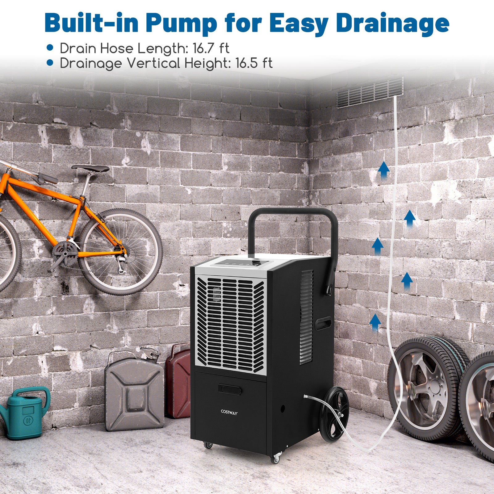 140 Pints Commercial Dehumidifier Crawl Space Dehumidifier with Pump and Drain Hose, White Dehumidifiers at Gallery Canada