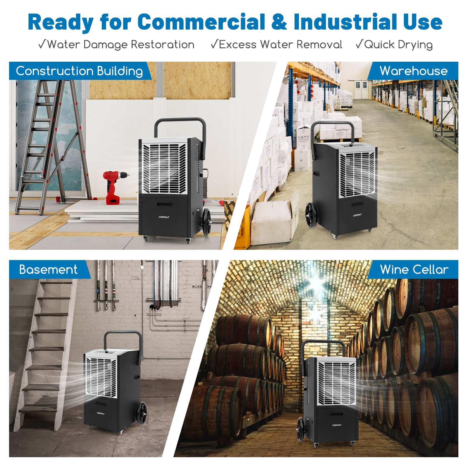 140 Pints Commercial Dehumidifier Crawl Space Dehumidifier with Pump and Drain Hose, White Dehumidifiers at Gallery Canada