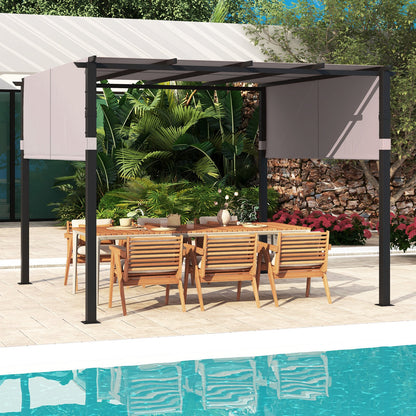 10 x 10 ft Flat Top Pergola with Retractable Canopy for Garden Pool Porch and Backyard, Gray Gazebos   at Gallery Canada