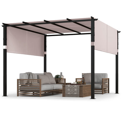 10 x 10 ft Flat Top Pergola with Retractable Canopy for Garden Pool Porch and Backyard, Gray Gazebos   at Gallery Canada