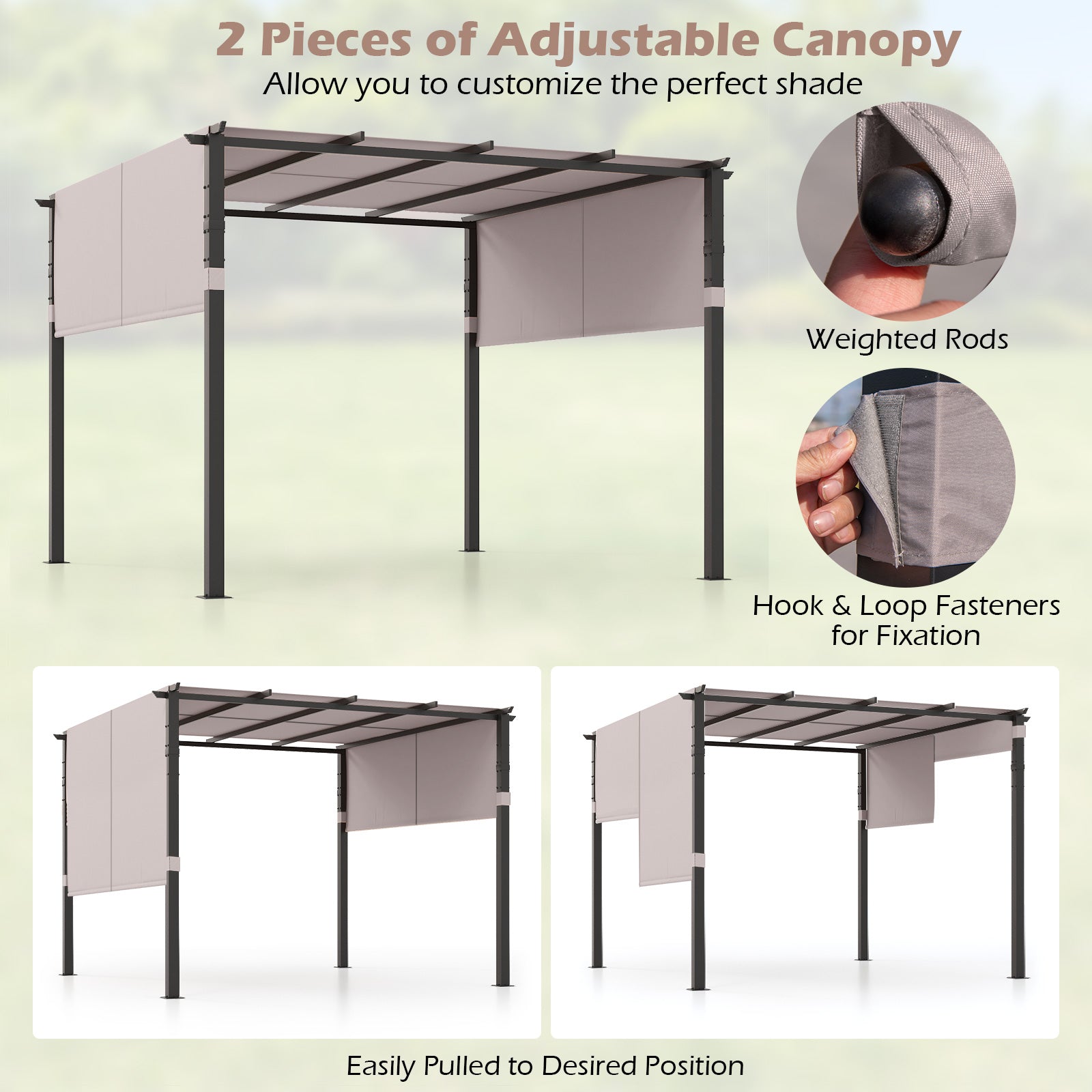 10 x 10 ft Flat Top Pergola with Retractable Canopy for Garden Pool Porch and Backyard, Gray Gazebos   at Gallery Canada