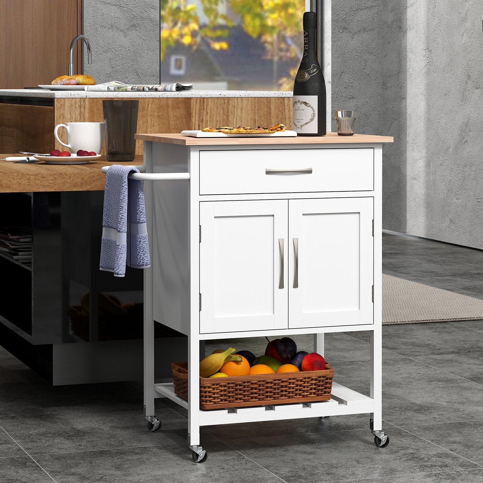 Rolling Kitchen Island Cart with Drawer and Towel Rack, White Kitchen Islands & Carts   at Gallery Canada