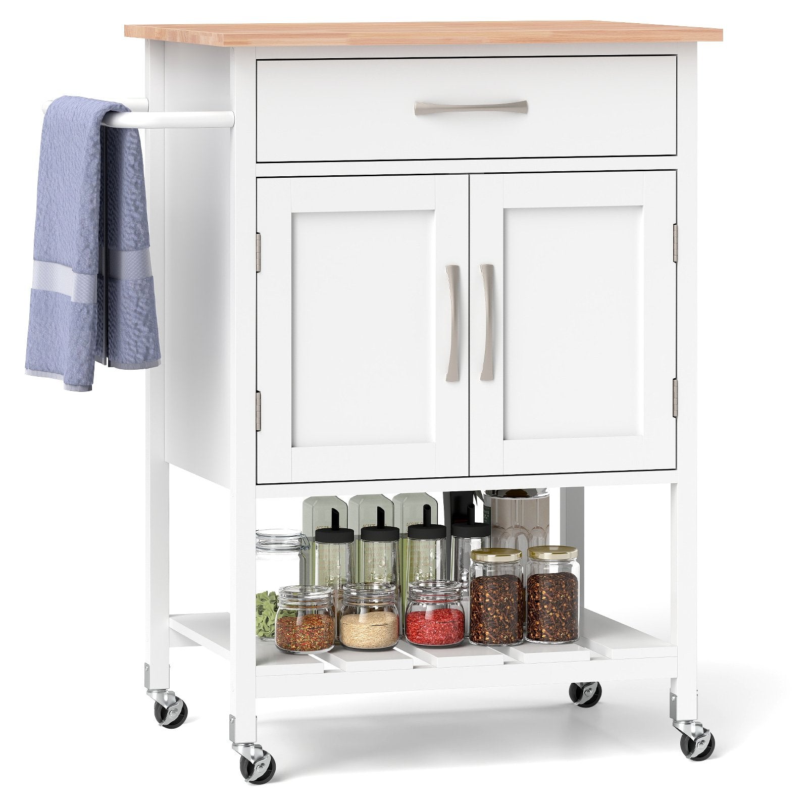 Rolling Kitchen Island Cart with Drawer and Towel Rack, White Kitchen Islands & Carts White  at Gallery Canada