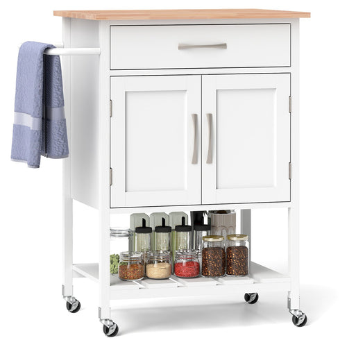 Rolling Kitchen Island Cart with Drawer and Towel Rack, White