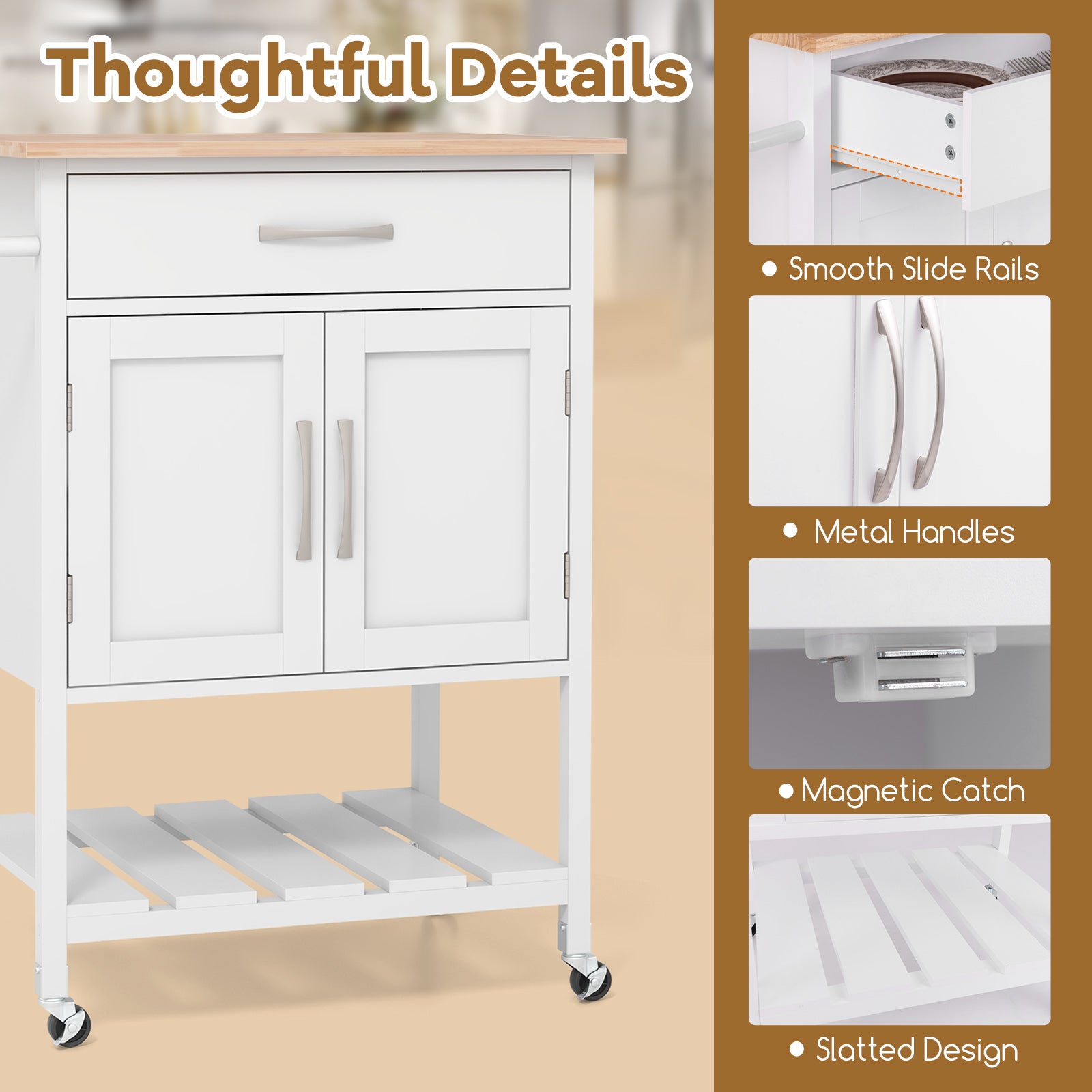 Rolling Kitchen Island Cart with Drawer and Towel Rack, White Kitchen Islands & Carts   at Gallery Canada