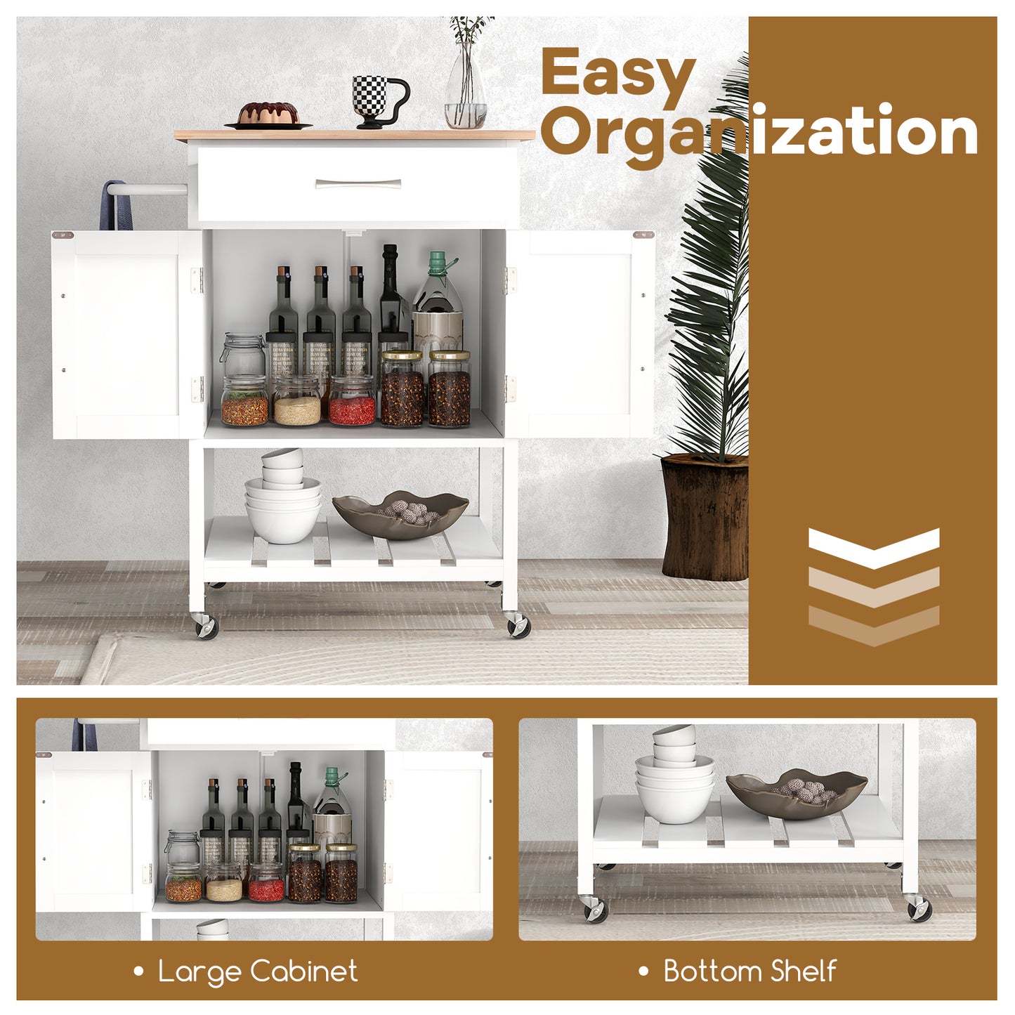 Rolling Kitchen Island Cart with Drawer and Towel Rack, White Kitchen Islands & Carts   at Gallery Canada