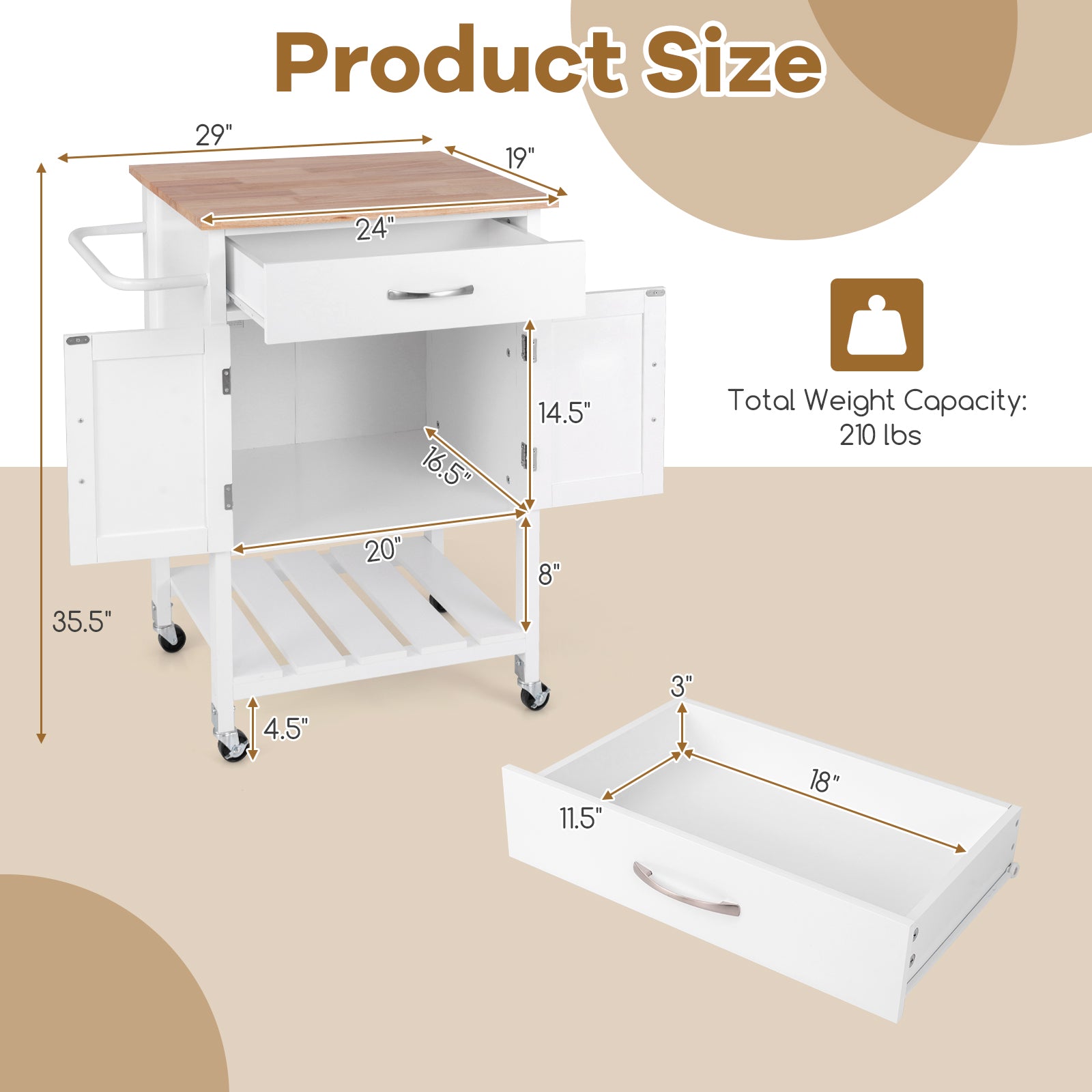 Rolling Kitchen Island Cart with Drawer and Towel Rack, White Kitchen Islands & Carts   at Gallery Canada