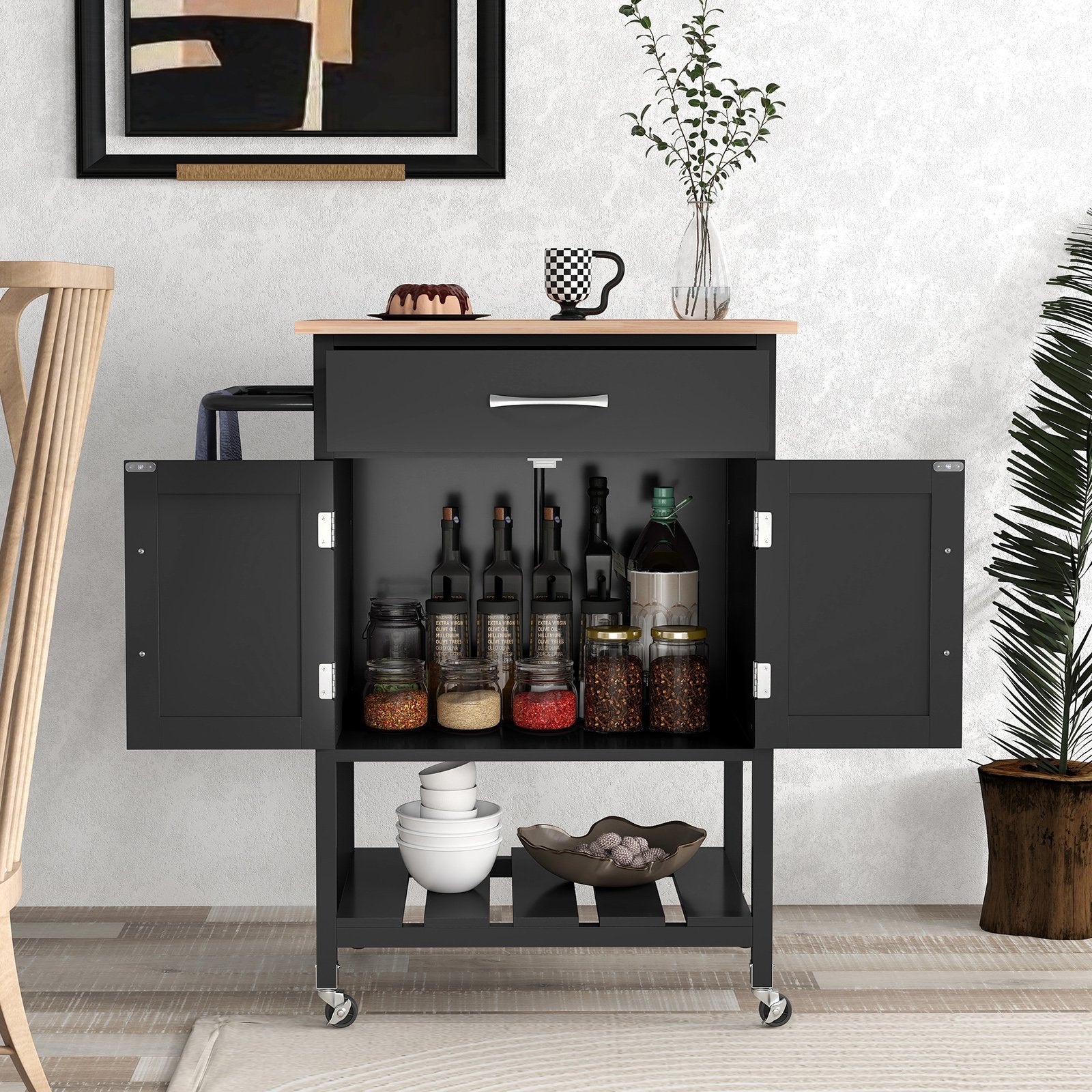 Rolling Kitchen Island Cart with Drawer and Towel Rack, Black Kitchen Islands & Carts   at Gallery Canada