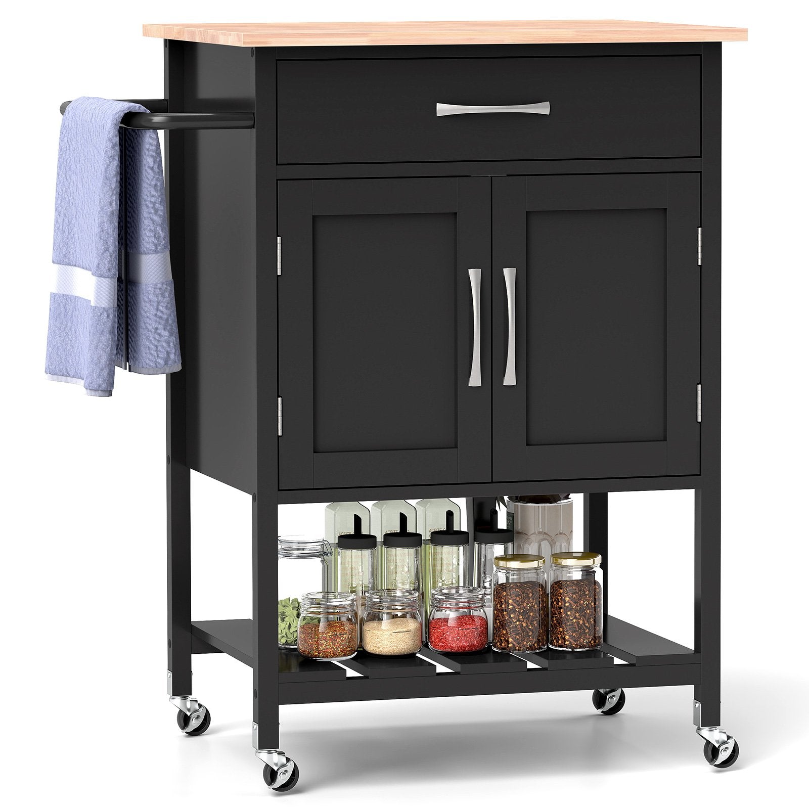 Rolling Kitchen Island Cart with Drawer and Towel Rack, Black Kitchen Islands & Carts Black  at Gallery Canada