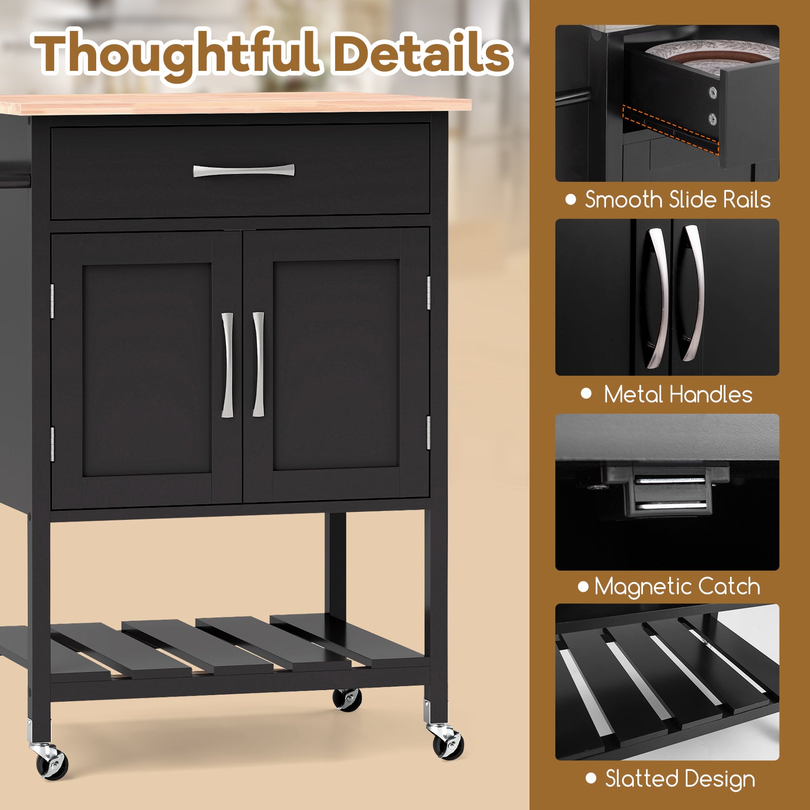 Rolling Kitchen Island Cart with Drawer and Towel Rack, Black Kitchen Islands & Carts   at Gallery Canada