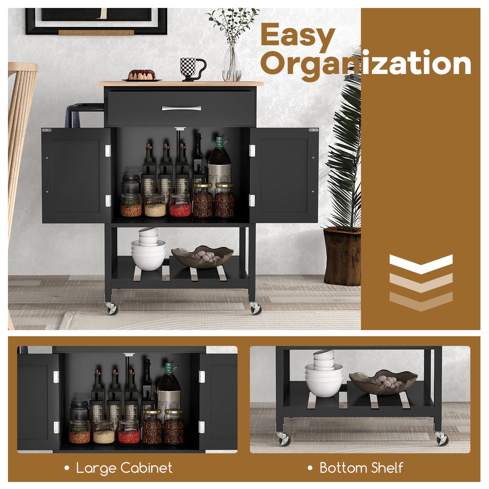 Rolling Kitchen Island Cart with Drawer and Towel Rack, Black Kitchen Islands & Carts   at Gallery Canada