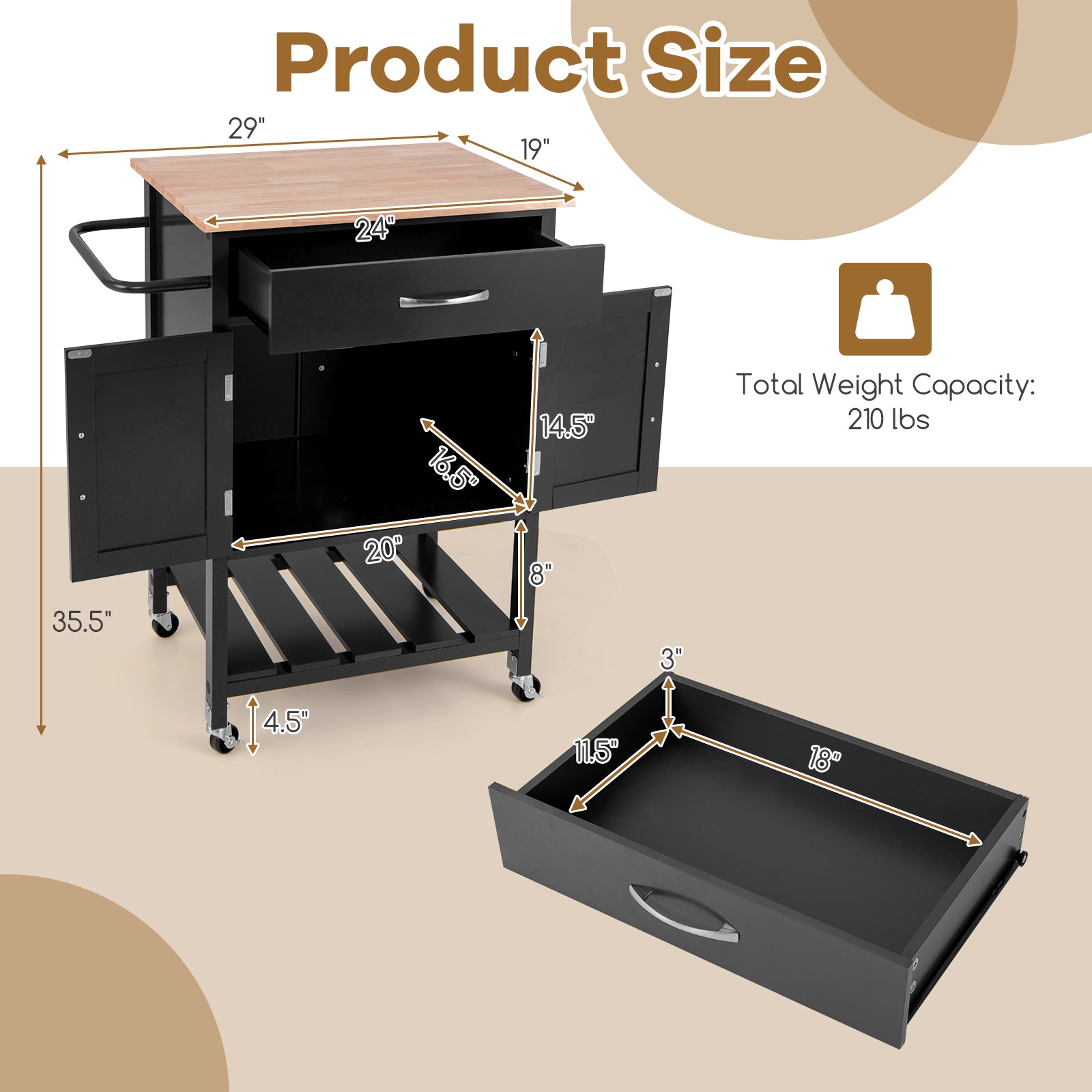 Rolling Kitchen Island Cart with Drawer and Towel Rack, Black Kitchen Islands & Carts   at Gallery Canada