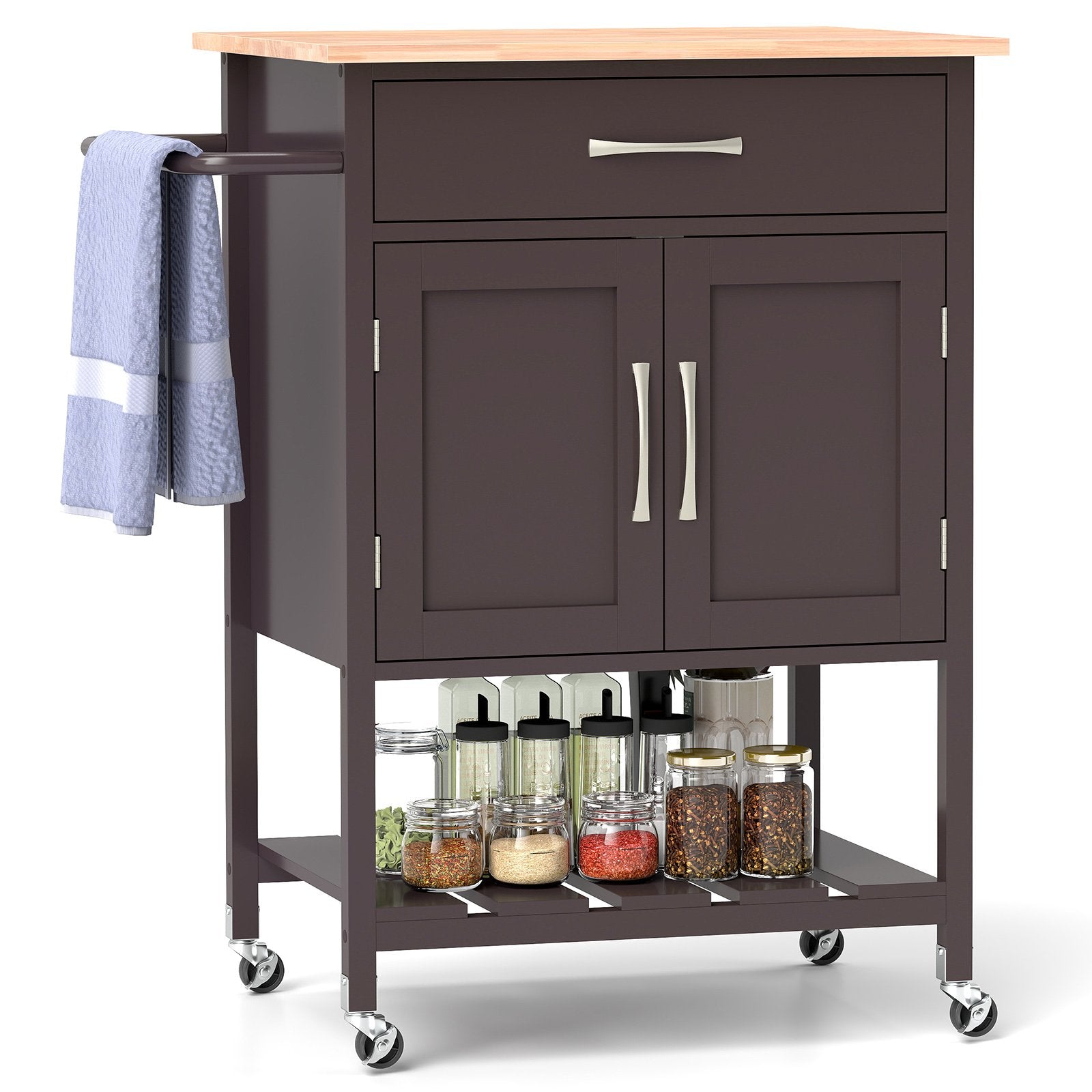 Rolling Kitchen Island Cart with Drawer and Towel Rack, Brown Kitchen Islands & Carts Brown  at Gallery Canada