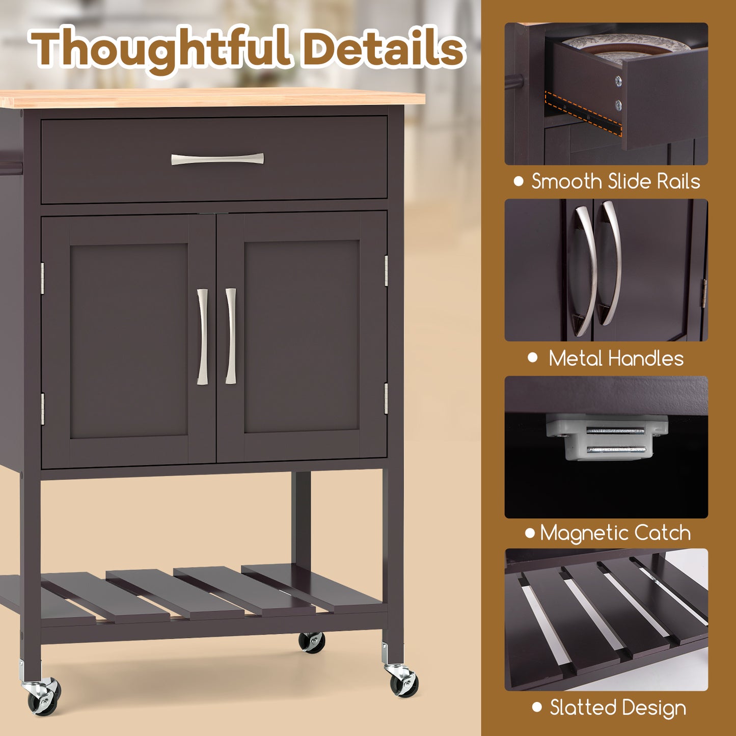 Rolling Kitchen Island Cart with Drawer and Towel Rack, Brown Kitchen Islands & Carts   at Gallery Canada