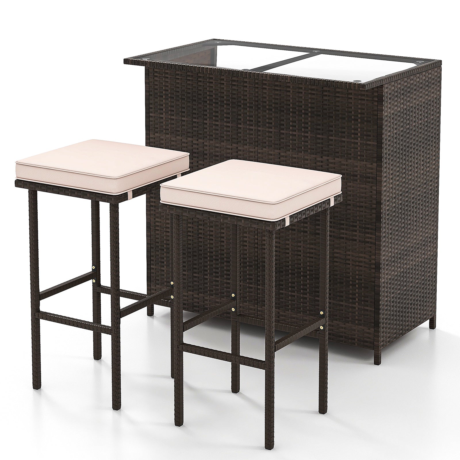 3 Pcs Patio Bar Set with Tempered Glass Tabletop, Brown Outdoor Sectionals at Gallery Canada
