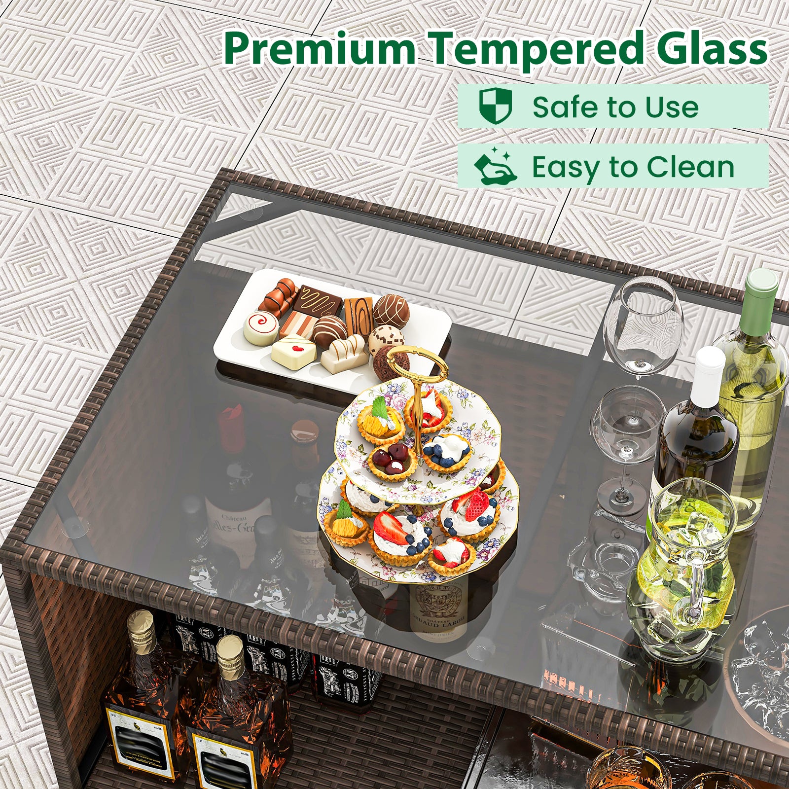 3 Pcs Patio Bar Set with Tempered Glass Tabletop, Brown Outdoor Sectionals at Gallery Canada