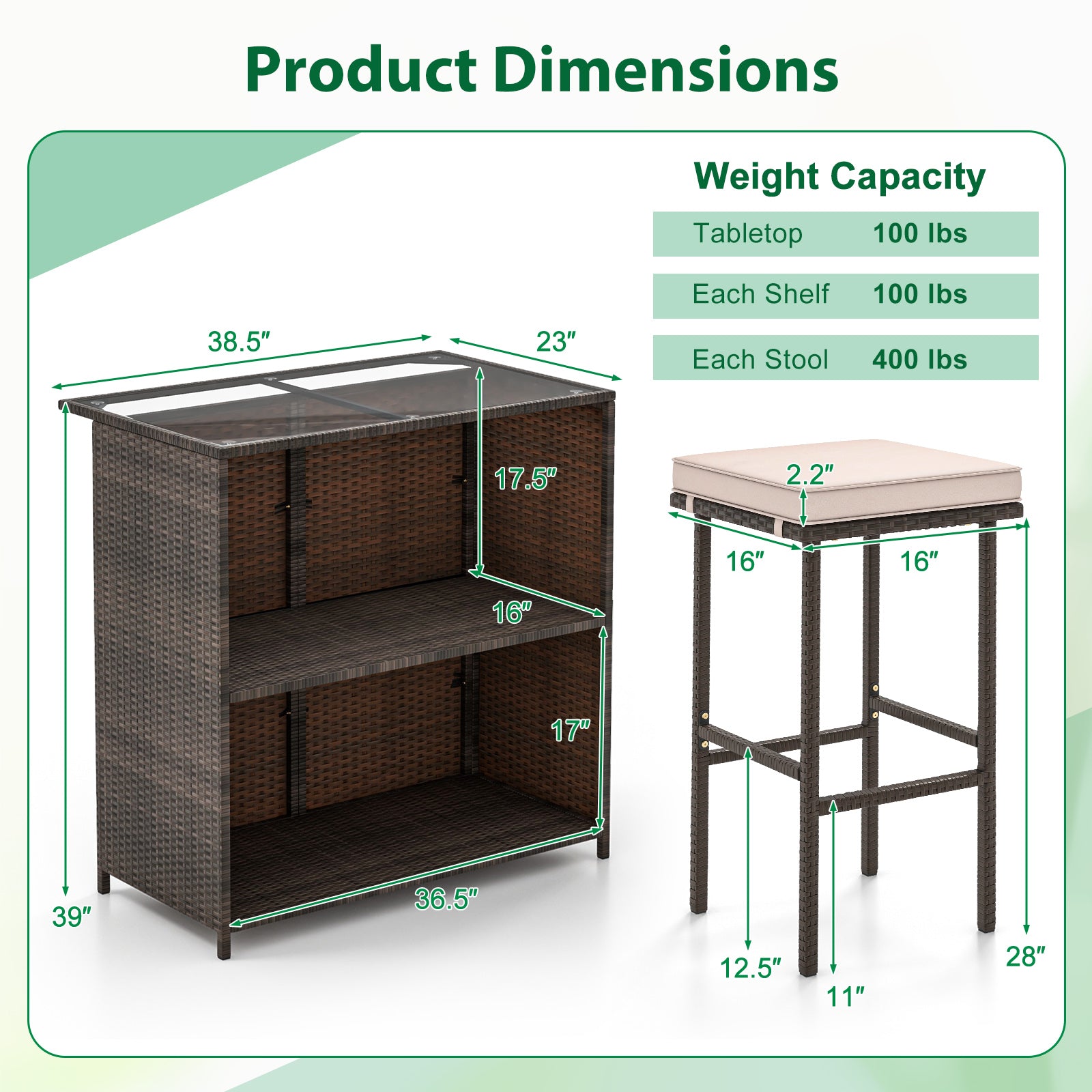 3 Pcs Patio Bar Set with Tempered Glass Tabletop, Brown Outdoor Sectionals at Gallery Canada