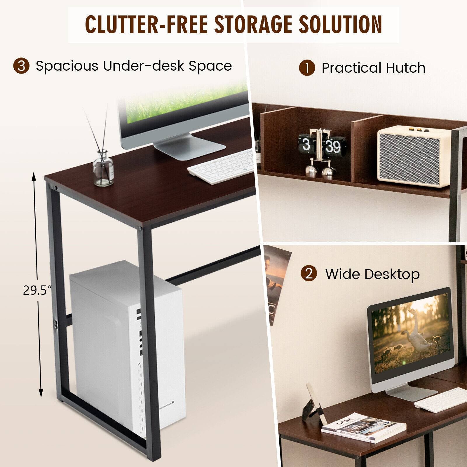 Reversible L-Shaped Corner Desk with Storage Bookshelf, Dark Brown L-Shaped Desks at Gallery Canada