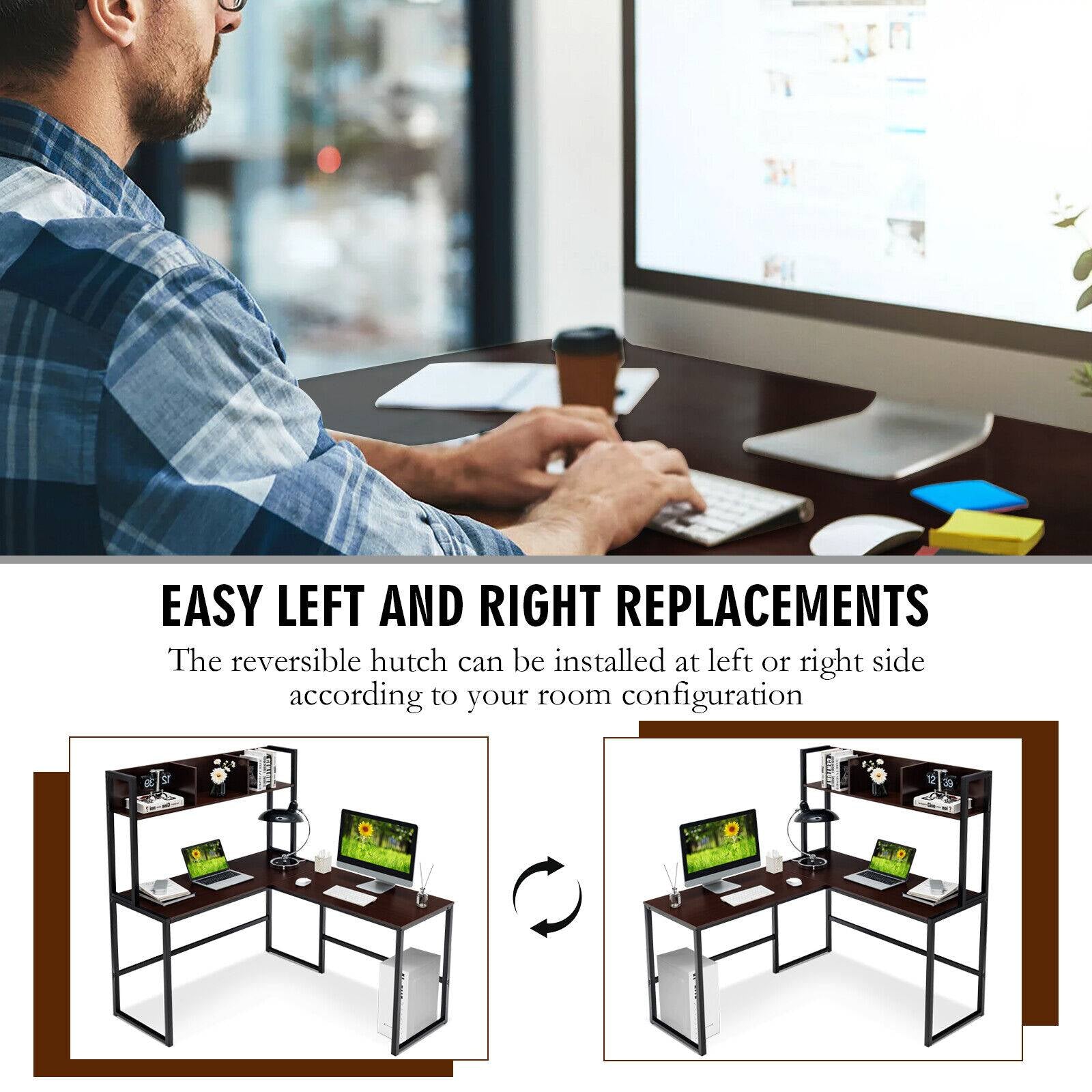 Reversible L-Shaped Corner Desk with Storage Bookshelf, Dark Brown L-Shaped Desks at Gallery Canada