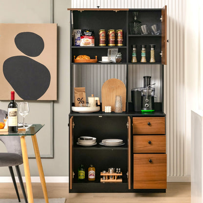 71 Inch Kitchen Pantry with 3 Storage Cabinet and 3 Deep Drawers, Black Sideboards Cabinets & Buffets   at Gallery Canada