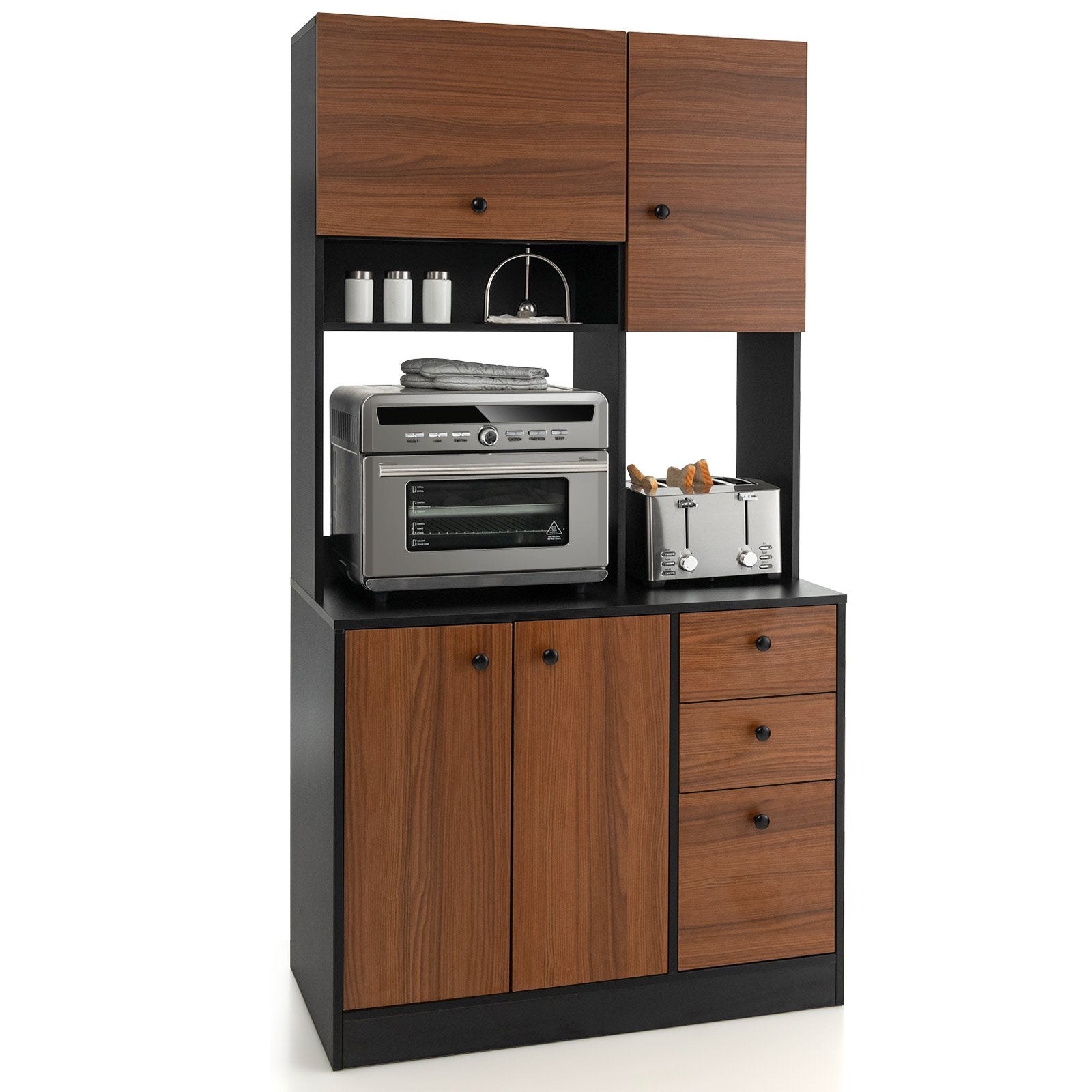 71 Inch Kitchen Pantry with 3 Storage Cabinet and 3 Deep Drawers, Black Sideboards Cabinets & Buffets   at Gallery Canada