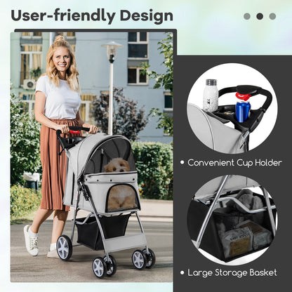 Folding Pet Stroller with Storage Basket and Adjustable Canopy, Gray Dog Supplies   at Gallery Canada