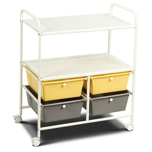 4 Drawers Shelves Rolling Storage Cart Rack, Yellow