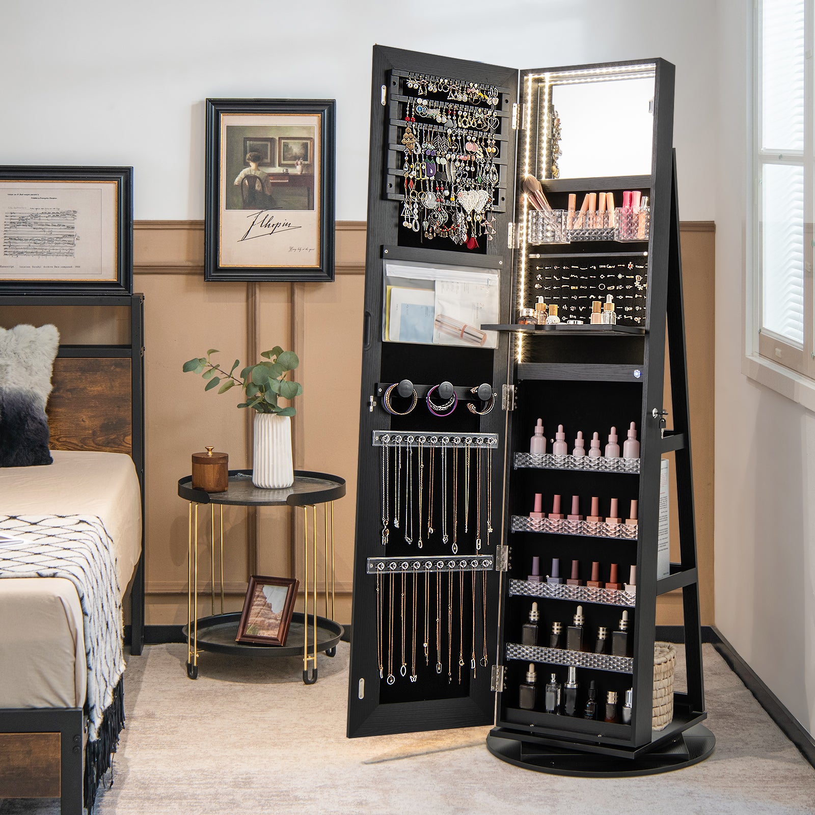 Standing Jewelry Cabinet with Adjustable LED Lights, Black Jewelry Armoires   at Gallery Canada