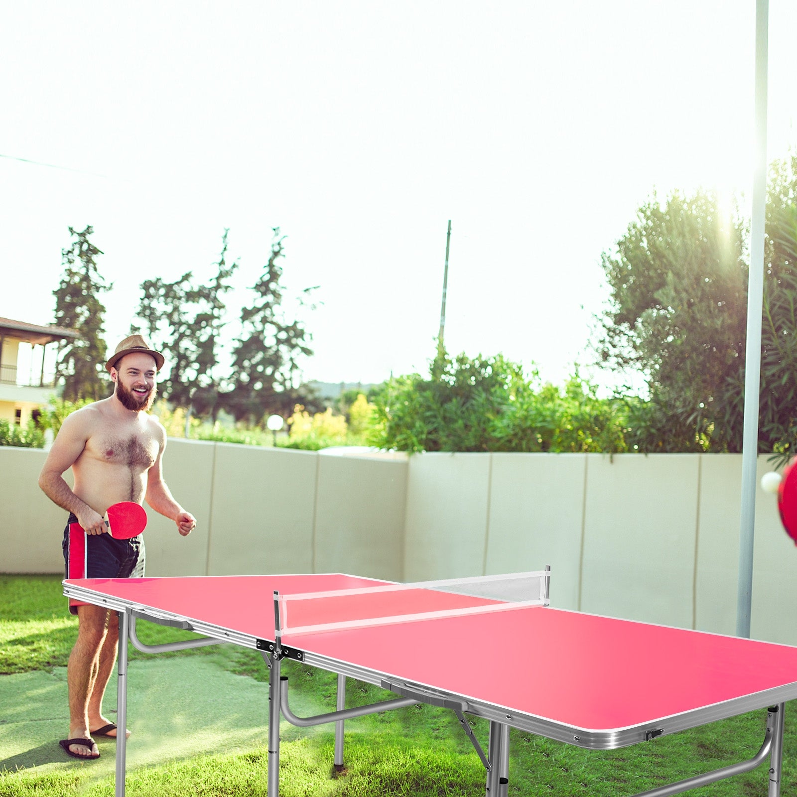 60 Inch Portable Tennis Ping Pong Folding Table with Accessories, Red Sport Equipments at Gallery Canada
