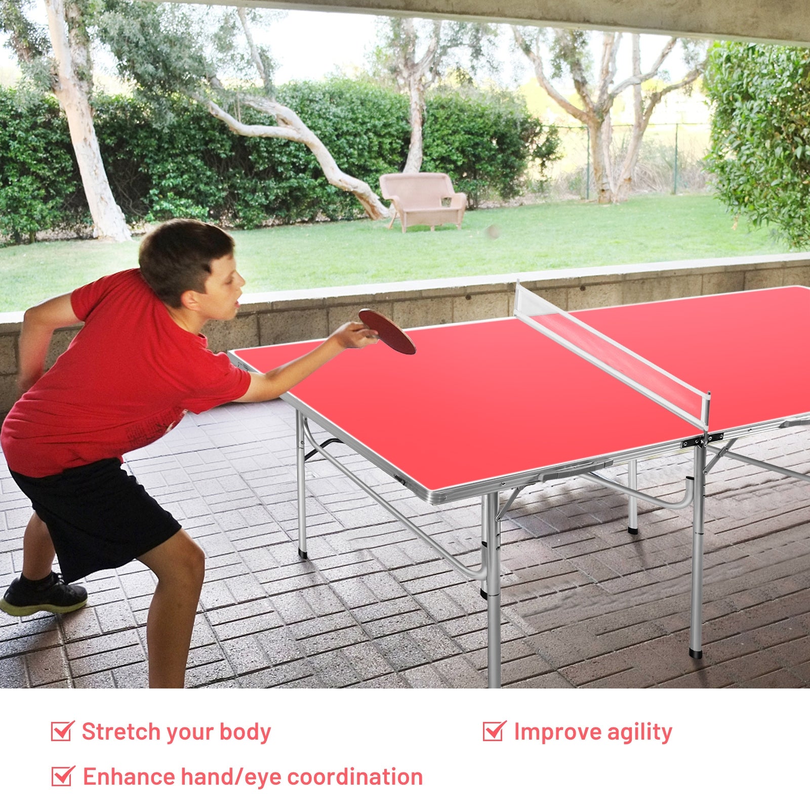 60 Inch Portable Tennis Ping Pong Folding Table with Accessories, Red Sport Equipments at Gallery Canada