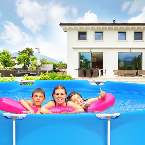 Round Above Ground Swimming Pool With Pool Cover, Blue