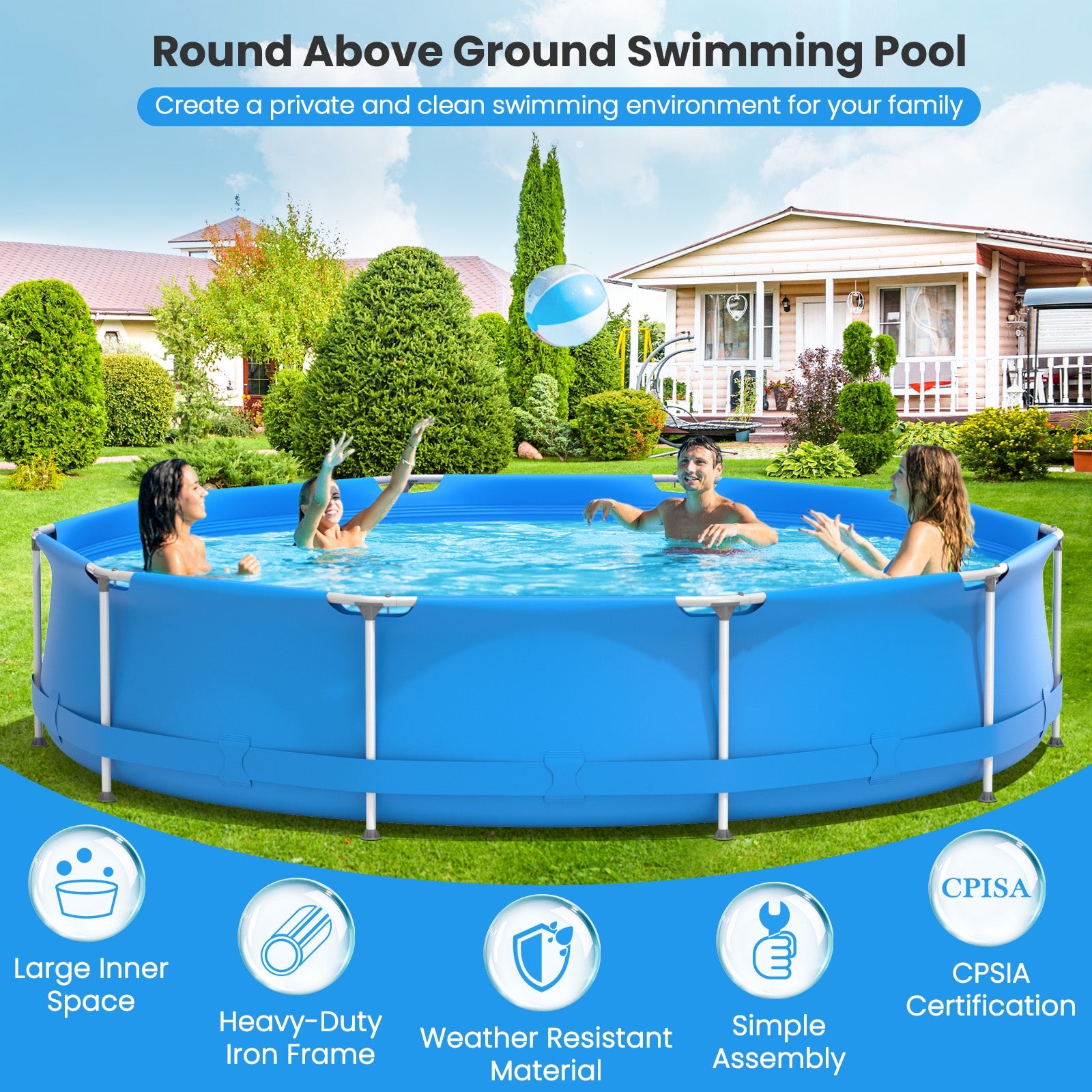 Round Above Ground Swimming Pool With Pool Cover, Blue Swimming Pools at Gallery Canada