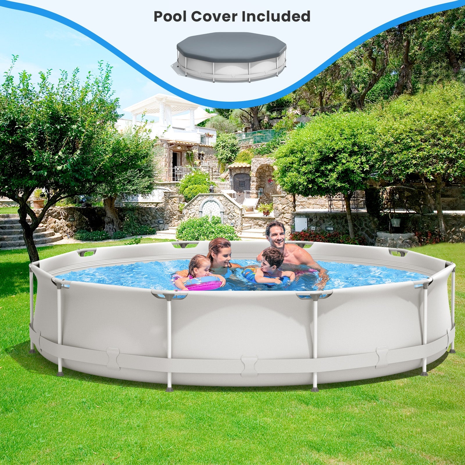 Round Above Ground Swimming Pool With Pool Cover, Gray Swimming Pools at Gallery Canada