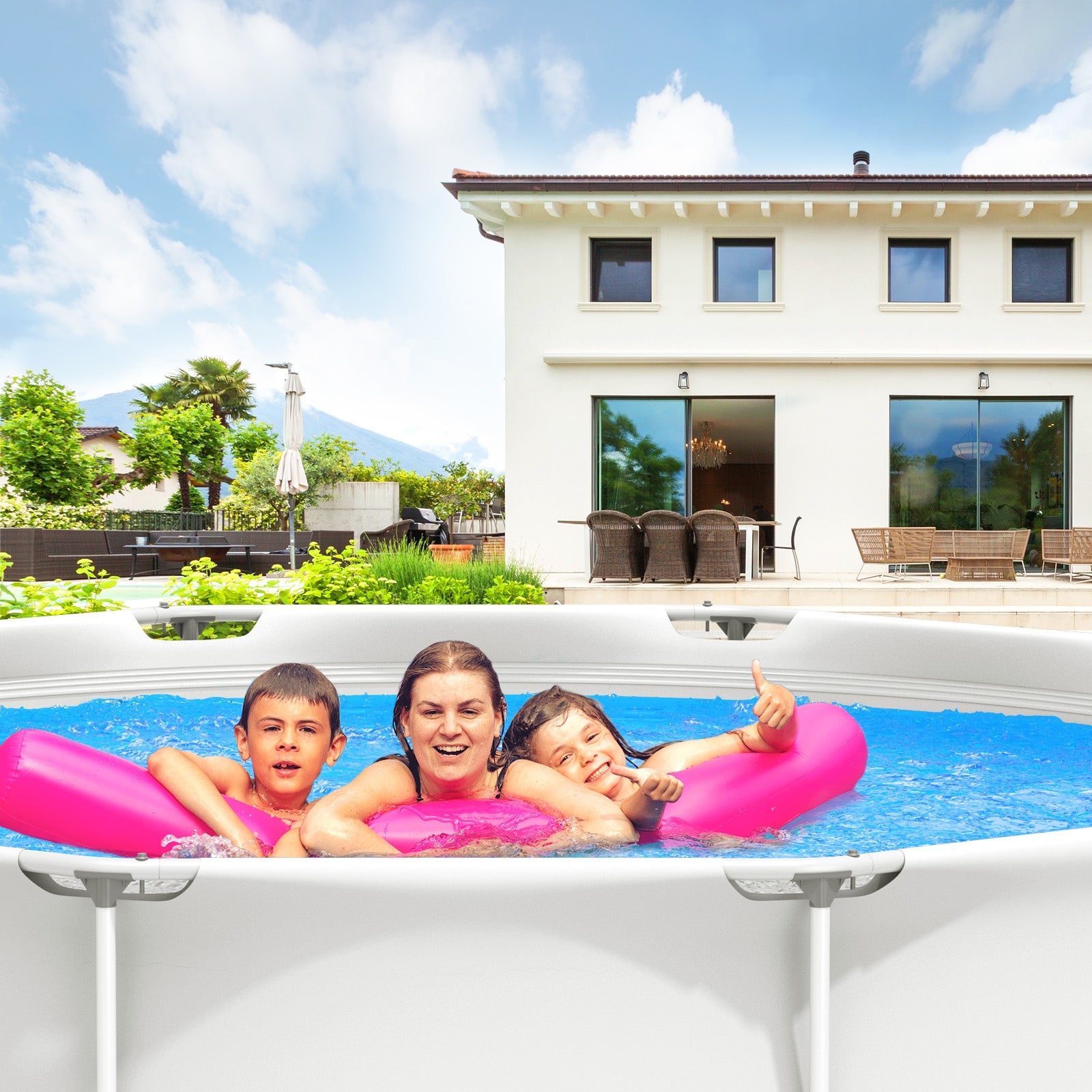 Round Above Ground Swimming Pool With Pool Cover, Gray Swimming Pools at Gallery Canada